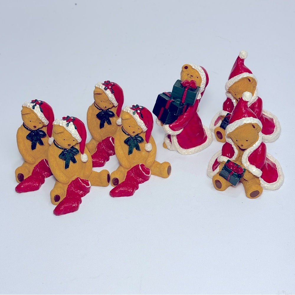 R&R Hill HandPainted Mini Christmas Bear Collection Devonshire England Lot of 7